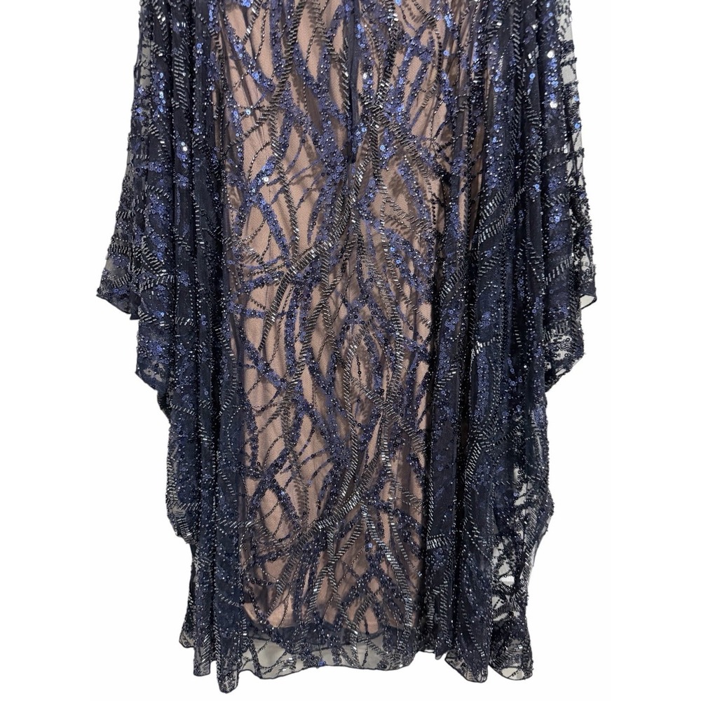 $568 Tadashi Shoji Blue Beaded Sequined Jewel Neck Sheath Dress Women's Size S - Picture 6 of 14